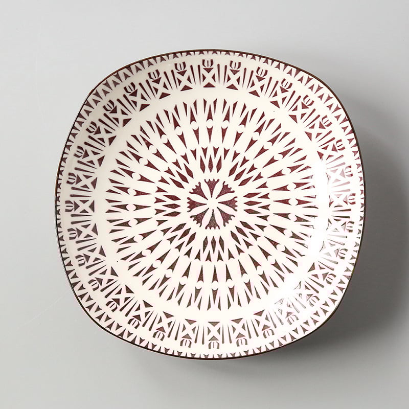 Farfurie pătrată din porțelan cu model sub glazură, stil Nordic simplu, compatibil cu microunde, posibilitate de personalizare cu logo