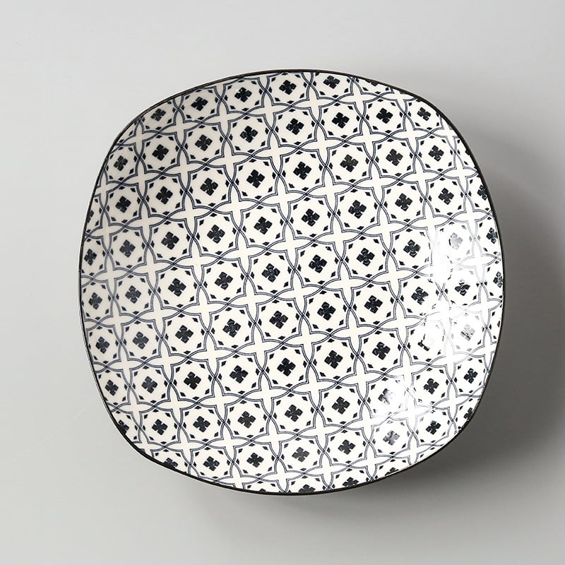 Farfurie pătrată din porțelan cu model sub glazură, stil Nordic simplu, compatibil cu microunde, posibilitate de personalizare cu logo