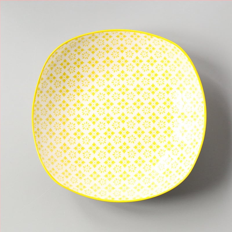 Farfurie pătrată din porțelan cu model sub glazură, stil Nordic simplu, compatibil cu microunde, posibilitate de personalizare cu logo