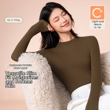 Moterų terminis pagrindinis viršus su vidutine/aukšta kakle, viskozės mišinio audinys, ilgos rankovės, vidutinis storis 181–200 g/m2