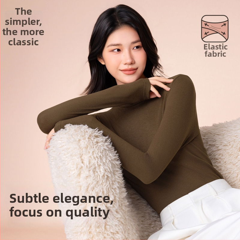 Ženský termálny základný vršok so stredneho/vysokého goliera, viskózová zmes, dlhé rukávy, stredná hrúbka 181–200 g/m2