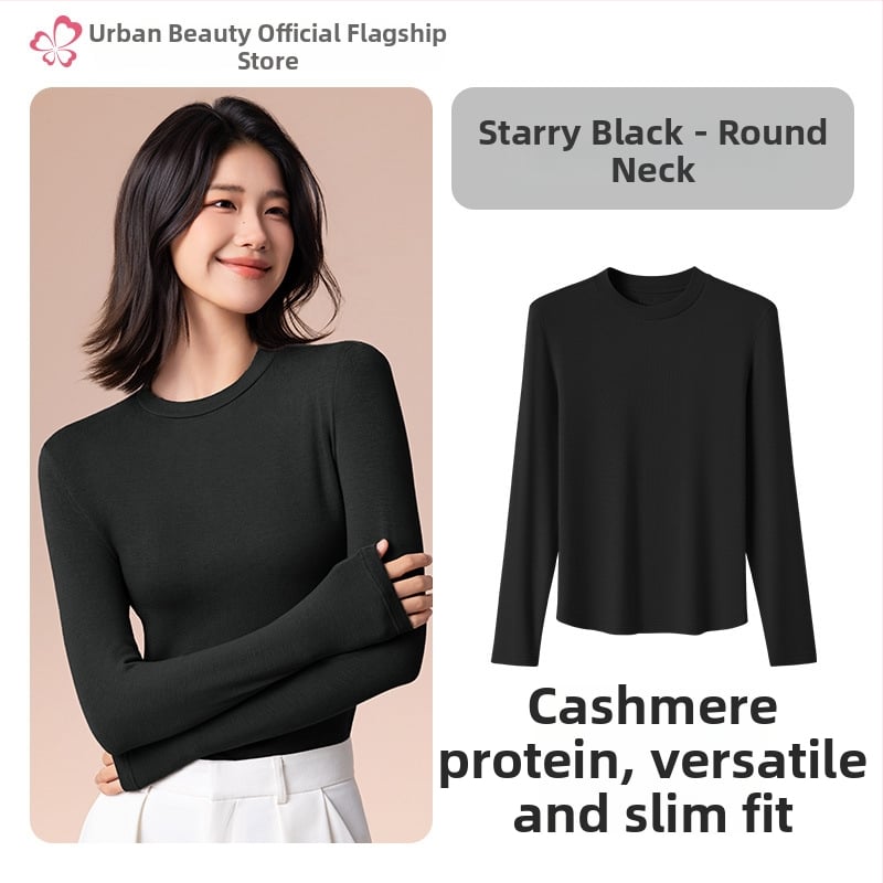 Moterų terminis pagrindinis viršus su vidutine/aukšta kakle, viskozės mišinio audinys, ilgos rankovės, vidutinis storis 181–200 g/m2