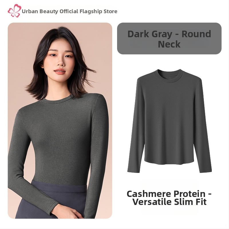 Moterų terminis pagrindinis viršus su vidutine/aukšta kakle, viskozės mišinio audinys, ilgos rankovės, vidutinis storis 181–200 g/m2