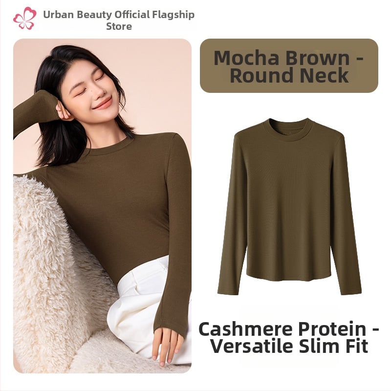 Moterų terminis pagrindinis viršus su vidutine/aukšta kakle, viskozės mišinio audinys, ilgos rankovės, vidutinis storis 181–200 g/m2