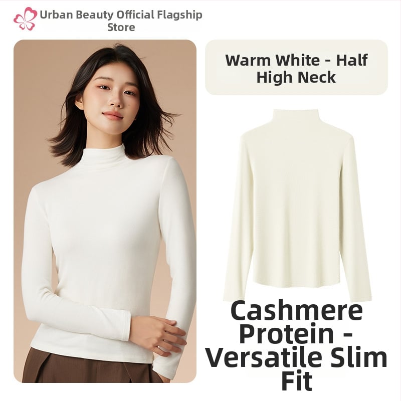 Moterų terminis pagrindinis viršus su vidutine/aukšta kakle, viskozės mišinio audinys, ilgos rankovės, vidutinis storis 181–200 g/m2