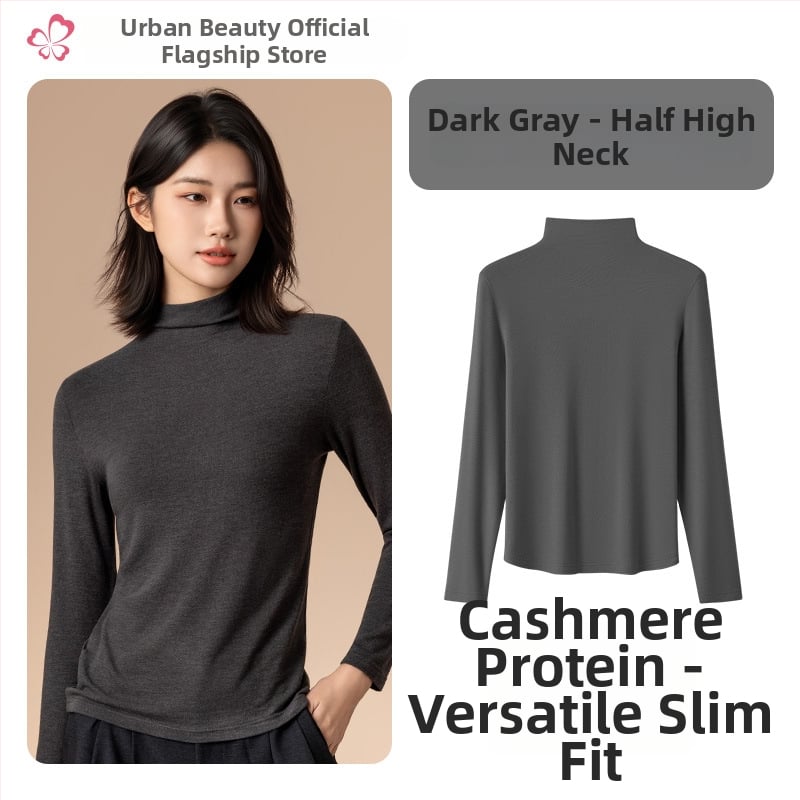 Moterų terminis pagrindinis viršus su vidutine/aukšta kakle, viskozės mišinio audinys, ilgos rankovės, vidutinis storis 181–200 g/m2