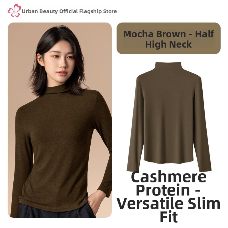 Moterų terminis pagrindinis viršus su vidutine/aukšta kakle, viskozės mišinio audinys, ilgos rankovės, vidutinis storis 181–200 g/m2