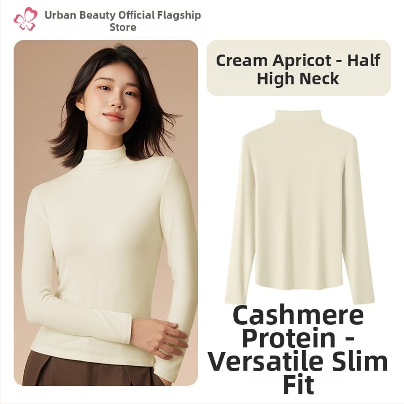 Moterų terminis pagrindinis viršus su vidutine/aukšta kakle, viskozės mišinio audinys, ilgos rankovės, vidutinis storis 181–200 g/m2