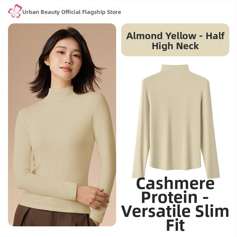 Moterų terminis pagrindinis viršus su vidutine/aukšta kakle, viskozės mišinio audinys, ilgos rankovės, vidutinis storis 181–200 g/m2