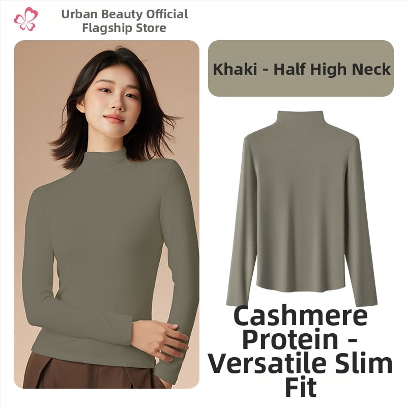 Moterų terminis pagrindinis viršus su vidutine/aukšta kakle, viskozės mišinio audinys, ilgos rankovės, vidutinis storis 181–200 g/m2