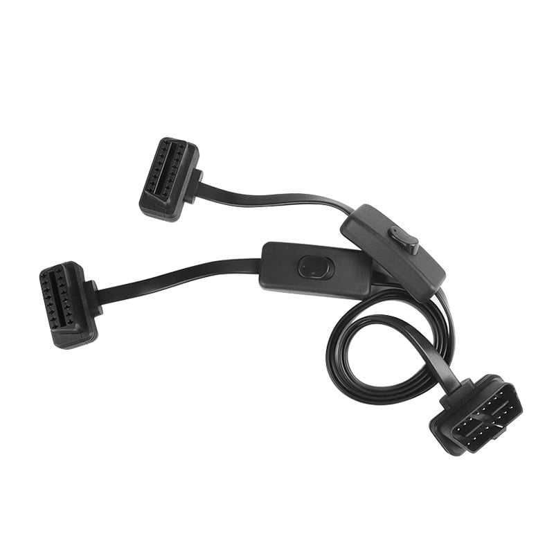 Automašīnas OBD2 pagarinātāja kabelis 1-pret-2 dalītājam, plakans kabelis, 1-pret-2 adaptera kabelis, 60 cm