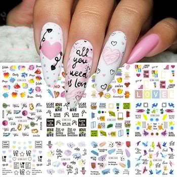Naljepnice za nokte za Valentinovo preko granica, uključujući medvjediće, ruže, srca, slova i stabla ljubavi, naljepnice za nokte s vodenim žigom