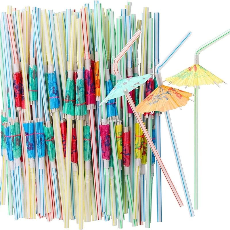 Isetehtud vihmavarjukõrred, 100 tk Hawaii peokaunistusi, fluorestseeruvad vihmavarjukõrred, kokkupandavad ühekordselt kasutatavad plastkõrred, ananass