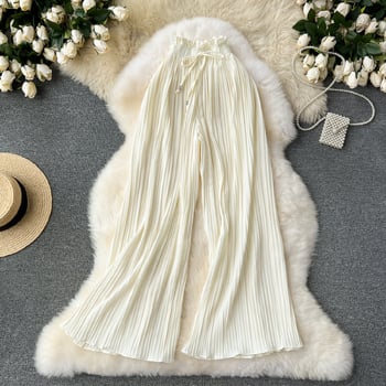 Pantaloni de vară cu talie medie și drapaj din mătase glacială, cei mai bine vânduți 