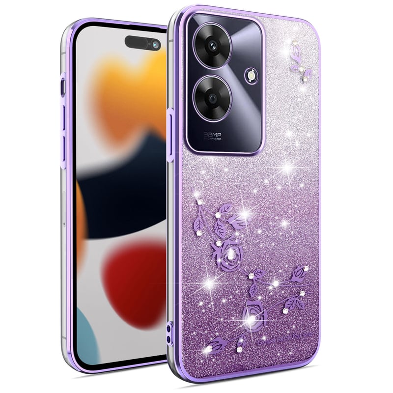 Съвместим с калъф за телефон OPPO K13 Turbo с розов мотив, мек защитен калъф с брокатени камъни Realme V60 и Realme C75