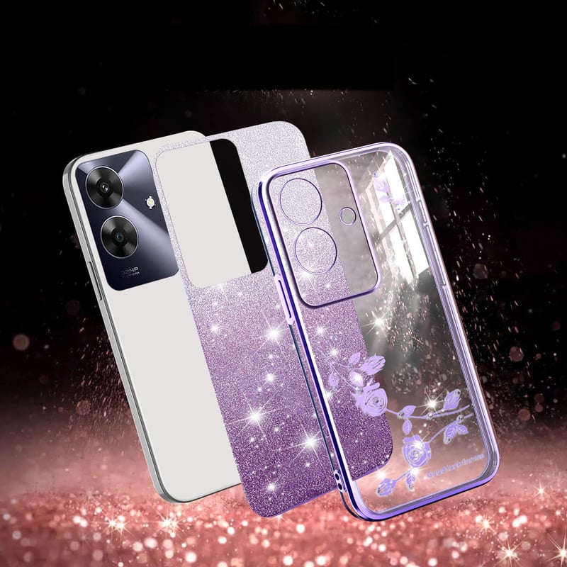 Съвместим с калъф за телефон OPPO K13 Turbo с розов мотив, мек защитен калъф с брокатени камъни Realme V60 и Realme C75