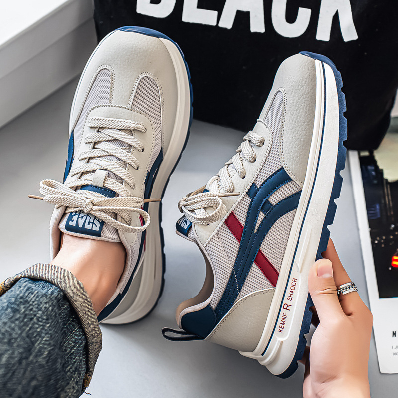Muške tenisice u stilu dad sneakers: gornji dio PU + mreža, gumena potplat, debeli đon 3–5 cm, vezanje naprijed, za muškarce 18–40 godina