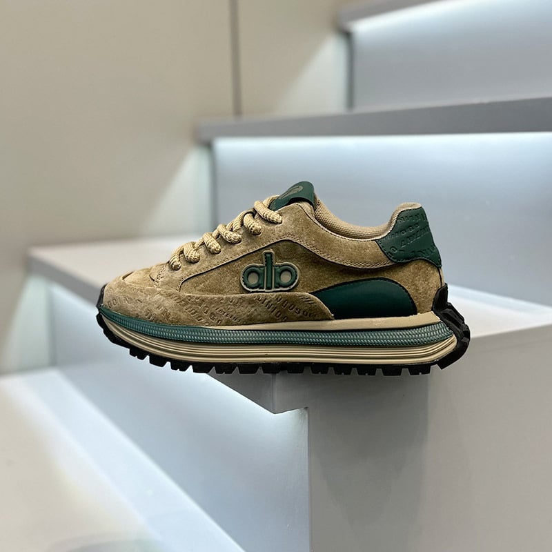 Мъжки спортни обувки с дебела подметка, кожено покритие, гума подметка, ниско горно и връзки