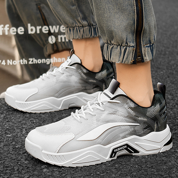 Pantofi sport pentru bărbați, plasă respirabilă, partea superioară PU+ plasă, talpă din cauciuc, talpă groasă, talpă joasă