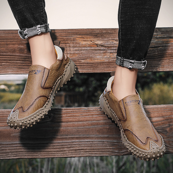 Pantofi de lucru bărbați, respirabili, casual – partea superioară din piele sintetică, talpă din cauciuc, vârf rotund, toc mic, slip-on