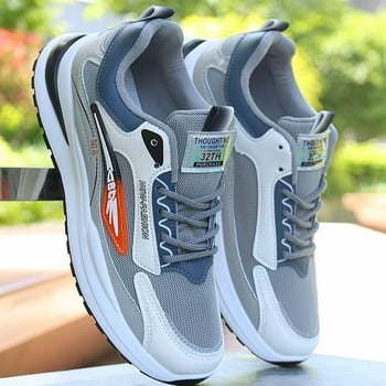 Férfi futócipők, lélegző PU+háló felsőrész, záródás fűzővel, gumi talp injektált, alacsony sarok 1–3 cm, belső háló, mindennapi stílus