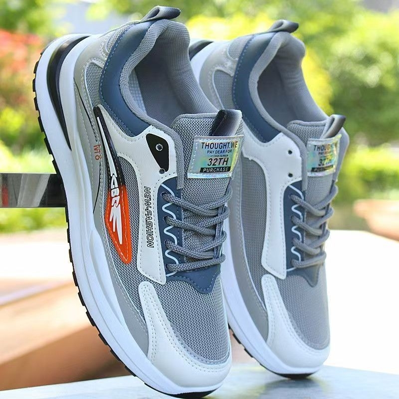 Férfi futócipők, lélegző PU+háló felsőrész, záródás fűzővel, gumi talp injektált, alacsony sarok 1–3 cm, belső háló, mindennapi stílus