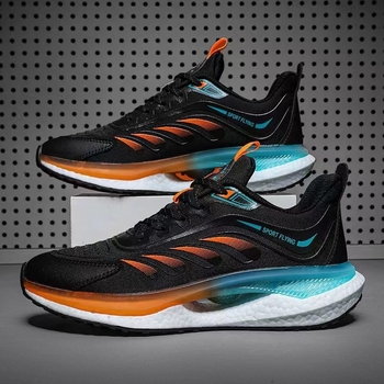 Férfi hálós futócipő – felső rész hálószövésű, légáteresztő, alacsony felső rész, fűzős zárás, EVA belső talp, vulkanizált gumitalp.