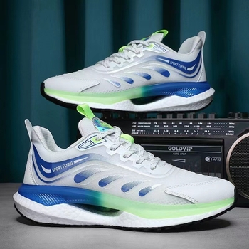 Férfi hálós futócipő – felső rész hálószövésű, légáteresztő, alacsony felső rész, fűzős zárás, EVA belső talp, vulkanizált gumitalp.