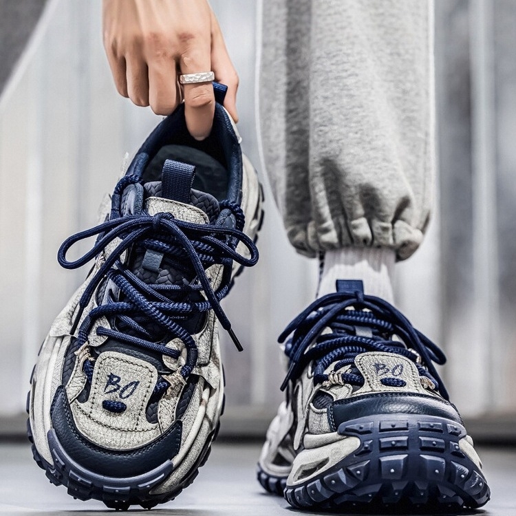 Muške širokopasne sportske tenisice s povećanjem visine, tekstilni gornji dio, Goodyear potplat od gume, mrežasti unutarnji dio, retro stil