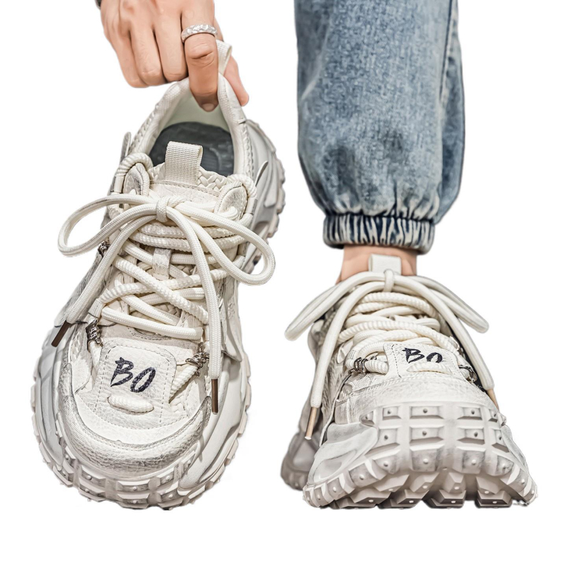 Muške širokopasne sportske tenisice s povećanjem visine, tekstilni gornji dio, Goodyear potplat od gume, mrežasti unutarnji dio, retro stil