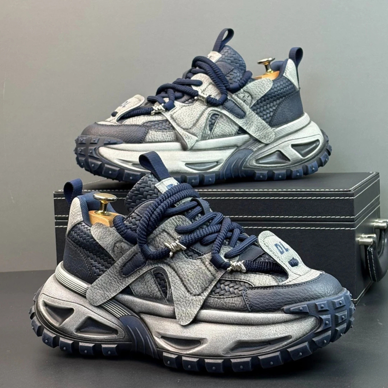 Muške širokopasne sportske tenisice s povećanjem visine, tekstilni gornji dio, Goodyear potplat od gume, mrežasti unutarnji dio, retro stil