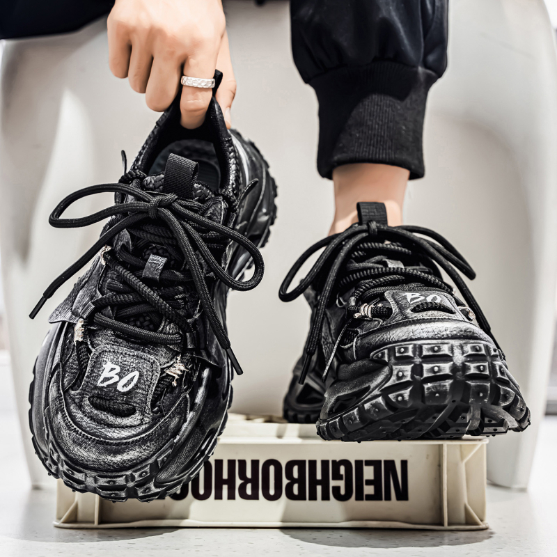 Muške širokopasne sportske tenisice s povećanjem visine, tekstilni gornji dio, Goodyear potplat od gume, mrežasti unutarnji dio, retro stil