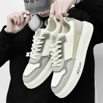 Adidași casual bărbați, partea superioară cu panouri de piele, respirabili, antiderapant, șireturi, înălțime medie, primăvara 2024