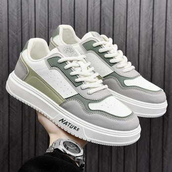 Adidași casual bărbați, partea superioară cu panouri de piele, respirabili, antiderapant, șireturi, înălțime medie, primăvara 2024