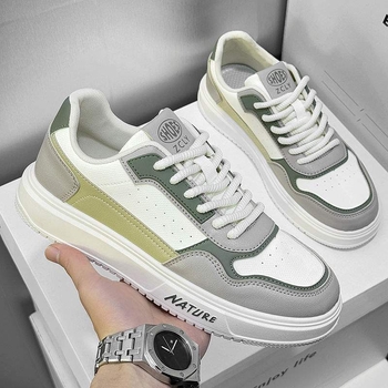 Adidași casual bărbați, partea superioară cu panouri de piele, respirabili, antiderapant, șireturi, înălțime medie, primăvara 2024