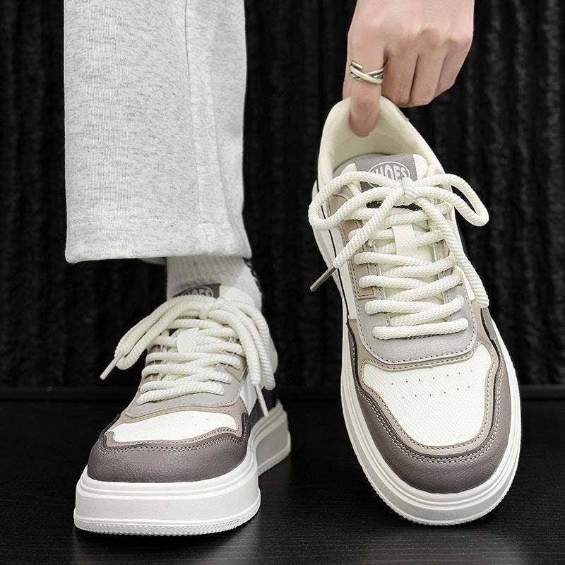 Adidași casual bărbați, partea superioară cu panouri de piele, respirabili, antiderapant, șireturi, înălțime medie, primăvara 2024