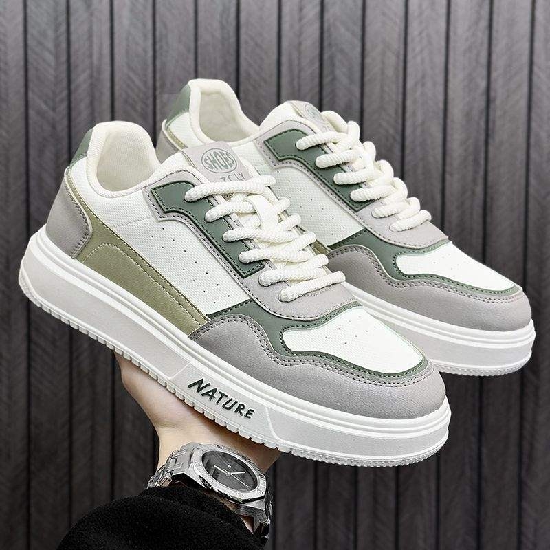 Adidași casual bărbați, partea superioară cu panouri de piele, respirabili, antiderapant, șireturi, înălțime medie, primăvara 2024