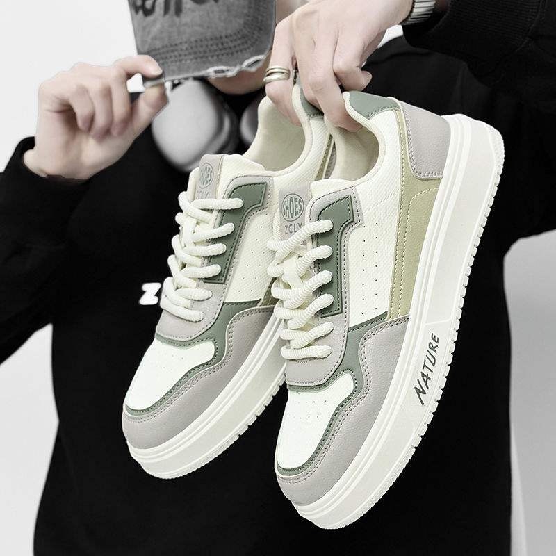 Adidași casual bărbați, partea superioară cu panouri de piele, respirabili, antiderapant, șireturi, înălțime medie, primăvara 2024