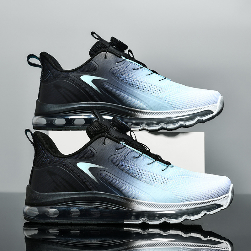 Pantofi sport bărbați pentru alergare cu plasă respirabilă, model în dungă, talpă cu pernă de aer, șireturi