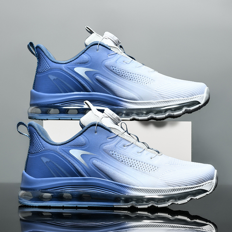 Pantofi sport bărbați pentru alergare cu plasă respirabilă, model în dungă, talpă cu pernă de aer, șireturi