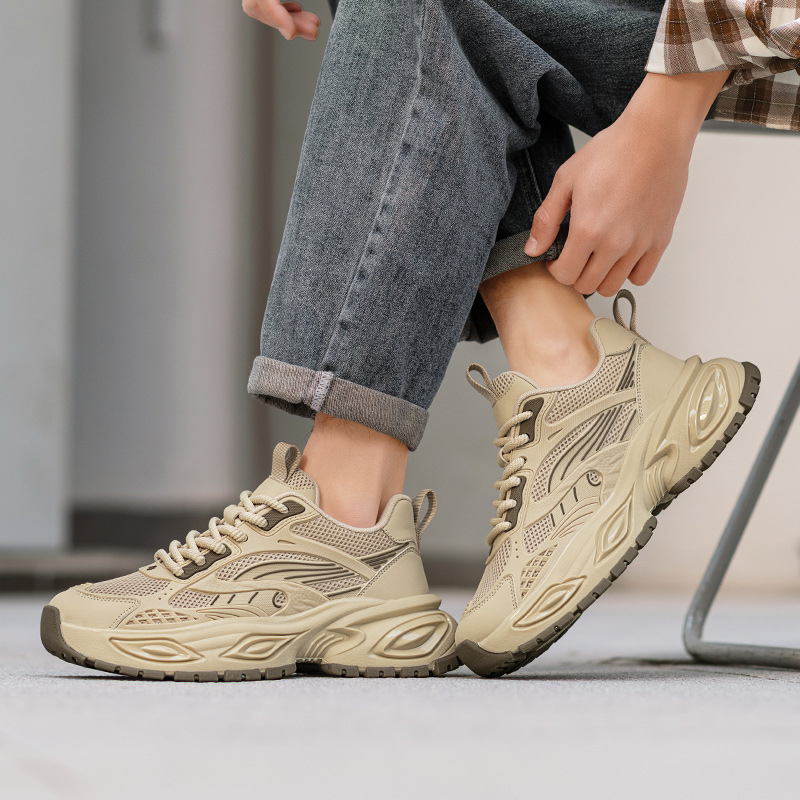 Pantofi casual pentru bărbați, din plasă, talpă din cauciuc, închidere cu șireturi, înălțime toc 3–5 cm