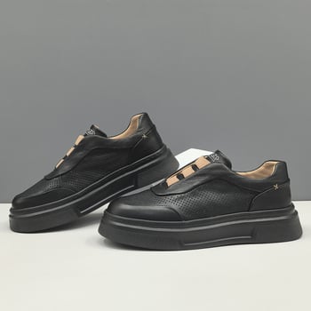 Férfi mindennapi tornacipő, első réteg marhabőrből, lélegző gumítalp, fűzőzárás, kerek orr, 3–5 cm sarok