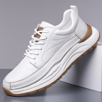 Pantofi sport casual pentru bărbați, partea superioară din piele de prim strat, talpă din cauciuc, șireturi, talpă joasă, rezistenți la uzură