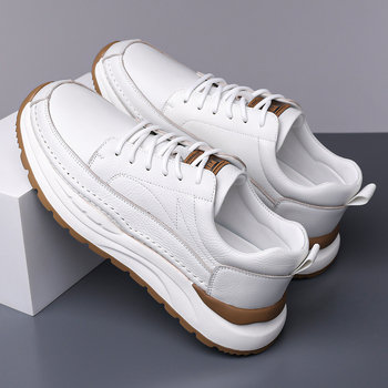 Pantofi sport casual pentru bărbați, partea superioară din piele de prim strat, talpă din cauciuc, șireturi, talpă joasă, rezistenți la uzură