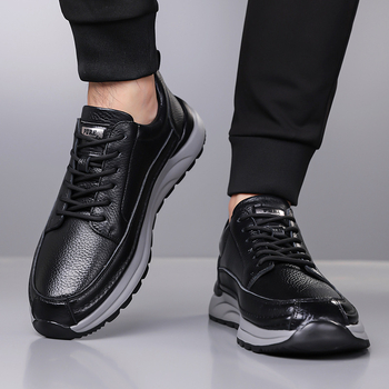 Pantofi sport casual pentru bărbați, partea superioară din piele de prim strat, talpă din cauciuc, șireturi, talpă joasă, rezistenți la uzură