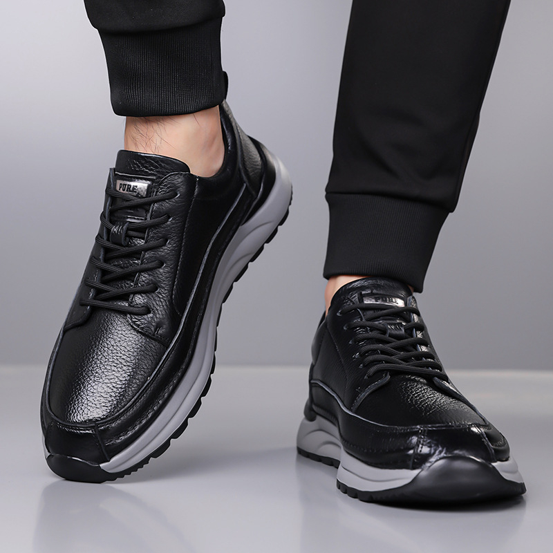 Pantofi sport casual pentru bărbați, partea superioară din piele de prim strat, talpă din cauciuc, șireturi, talpă joasă, rezistenți la uzură