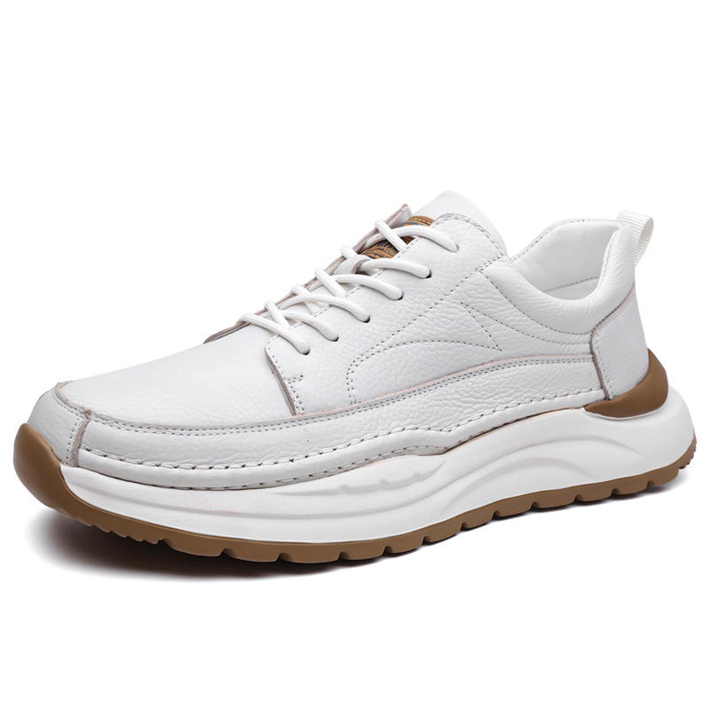 Pantofi sport casual pentru bărbați, partea superioară din piele de prim strat, talpă din cauciuc, șireturi, talpă joasă, rezistenți la uzură