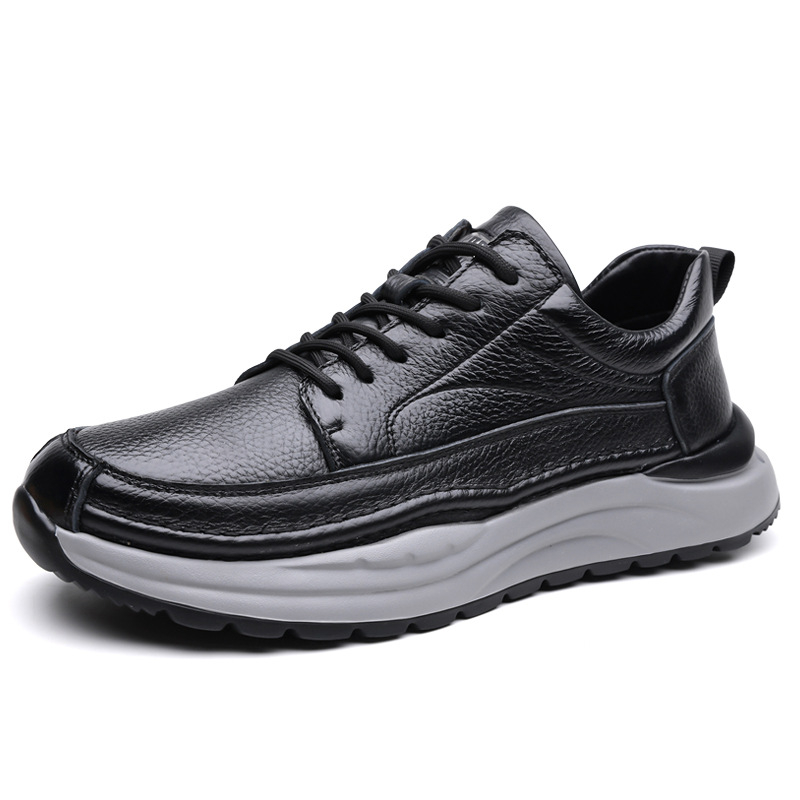 Pantofi sport casual pentru bărbați, partea superioară din piele de prim strat, talpă din cauciuc, șireturi, talpă joasă, rezistenți la uzură