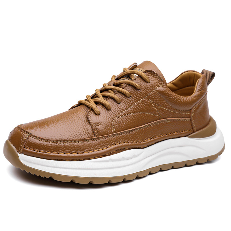 Pantofi sport casual pentru bărbați, partea superioară din piele de prim strat, talpă din cauciuc, șireturi, talpă joasă, rezistenți la uzură