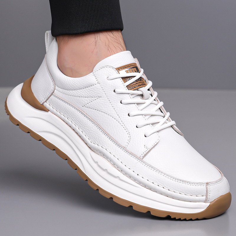 Pantofi sport casual pentru bărbați, partea superioară din piele de prim strat, talpă din cauciuc, șireturi, talpă joasă, rezistenți la uzură